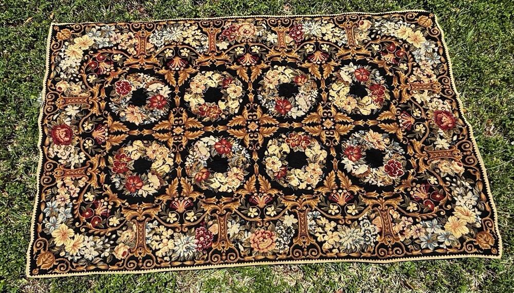 INCREDIBLE MCM VINTAGE NEEDLEPOINT FLORAL RUG